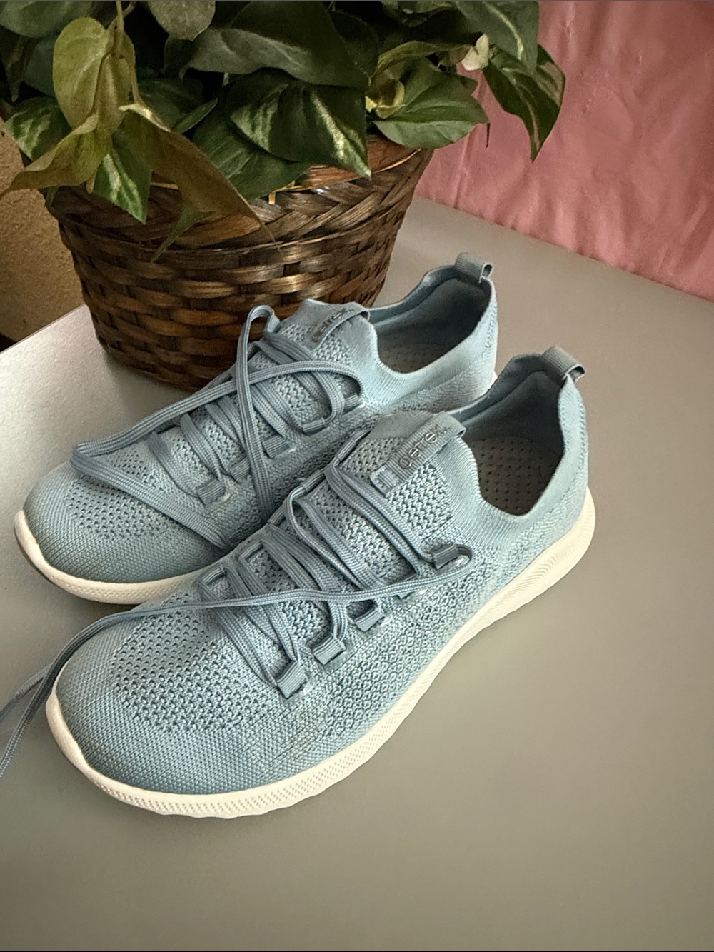 Aetrex Light Blue Knit Lace-Up Sneakers